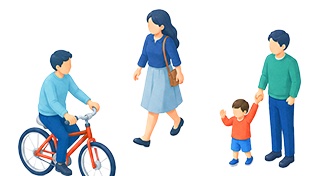 工事現場のそばを通る親子のイメージ